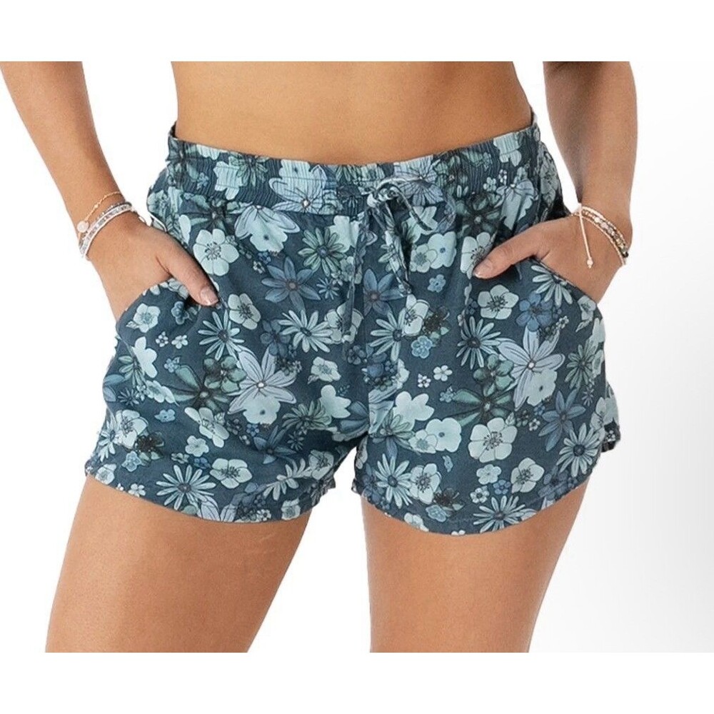 Lotus And Luna Small Shorts Malibu Cabana Floral Blue Green Pockets Womens S NWT